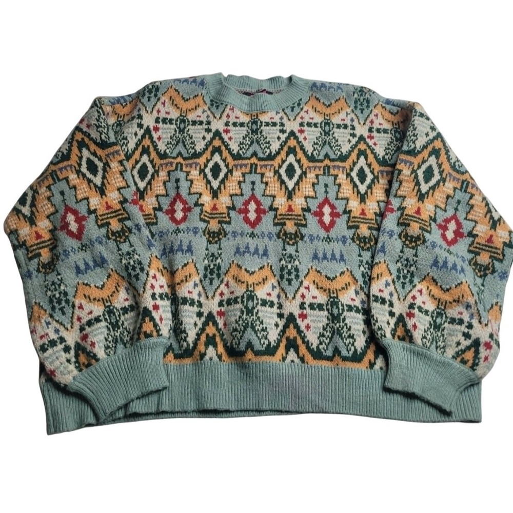 Rock & Roll Denim Mint Aztec‎ Sweater Women's XL Warm Winter